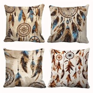 Dreamcatcher Feather Throw Pillow Covers| Western Tribal Feather Design